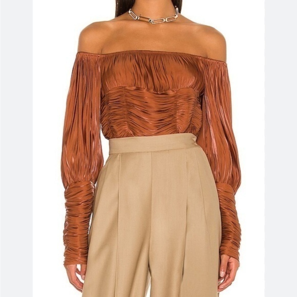 Line and Dot copper cropped long sleeve ruched top NWT size XS